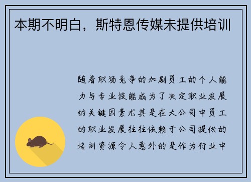 本期不明白，斯特恩传媒未提供培训